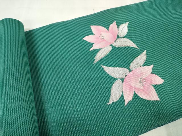 平和屋着物＊夏物 西陣 京の名門 じゅらく謹製 名古屋帯 帯反物 草花文 銀糸 DABA7828zzz