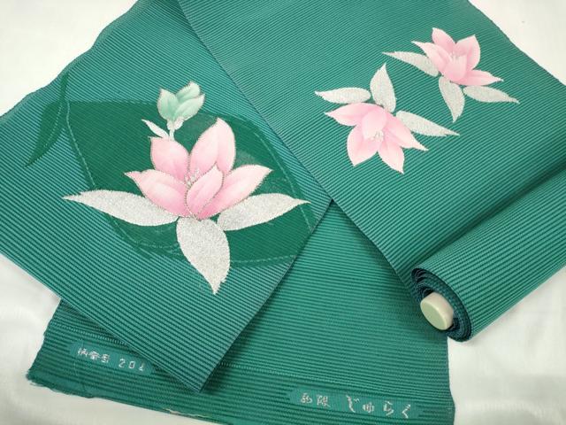 平和屋着物＊夏物 西陣 京の名門 じゅらく謹製 名古屋帯 帯反物 草花文 銀糸 DABA7828zzz
