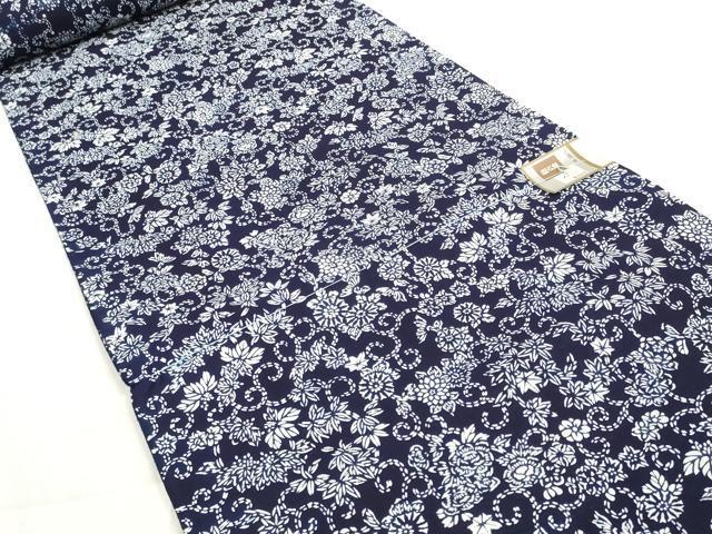 平和屋着物＊夏物 浴衣 反物 着尺 東京本染 花唐草文 紺地 綿 逸品 未使用 DABA7854zzz