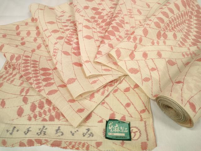 平和屋着物＊夏物 小千谷ちぢみ 反物 着尺 枝葉文 本麻 逸品 未使用 DABA7860zzz