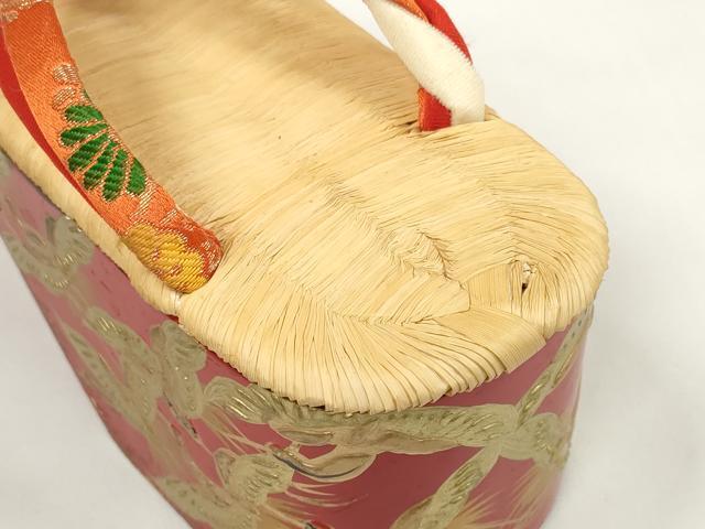 平和屋着物●和装小物　女の子　ぽっくり下駄　こっぽり・おこぼ下駄　畳表　金蒔絵　群れ鶴　箱付き　逸品　DABA7925zzz