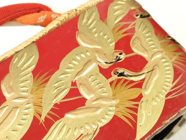 平和屋着物●和装小物　女の子　ぽっくり下駄　こっぽり・おこぼ下駄　畳表　金蒔絵　群れ鶴　箱付き　逸品　DABA7925zzz