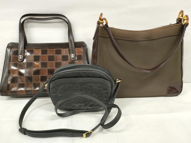 平和屋着物▼和装小物　バッグまとめて3点　オーストリッチ　ハンドバッグ　ショルダー　市松文様　逸品　DABA7967zzz