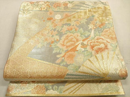 平和屋着物◎佐賀錦　六通柄袋帯　孔雀花文　九百錦　金糸　正絹　逸品　DABA8002xg
