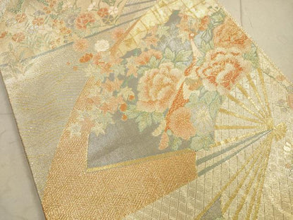 平和屋着物◎佐賀錦　六通柄袋帯　孔雀花文　九百錦　金糸　正絹　逸品　DABA8002xg