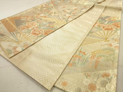 平和屋着物◎佐賀錦　六通柄袋帯　孔雀花文　九百錦　金糸　正絹　逸品　DABA8002xg
