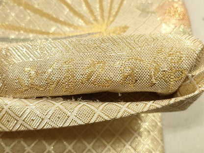 平和屋着物◎佐賀錦　六通柄袋帯　孔雀花文　九百錦　金糸　正絹　逸品　DABA8002xg