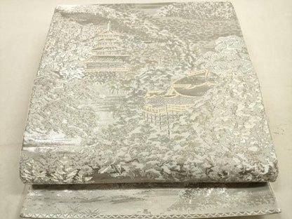 平和屋着物◎六通柄袋帯　京名勝　銀糸　正絹　逸品　DABA8003xg