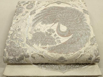 平和屋着物◎六通柄袋帯　草花文　プラチナ箔　九百瑞錦　正絹　逸品　DABA8010xg