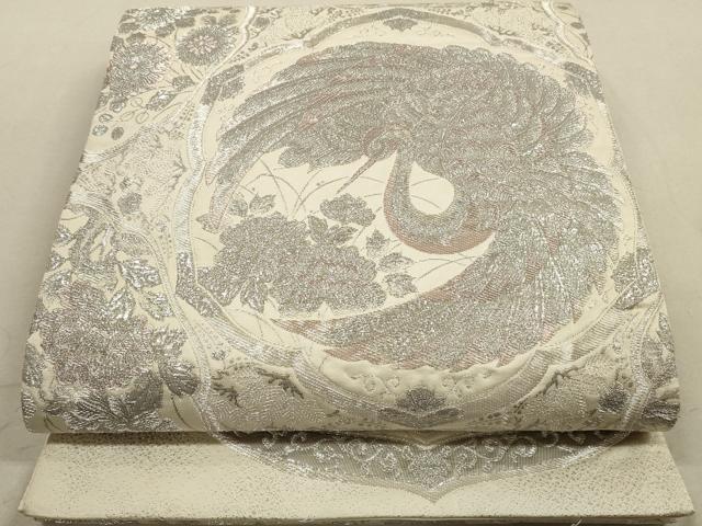 平和屋着物◎六通柄袋帯　草花文　プラチナ箔　九百瑞錦　正絹　逸品　DABA8010xg