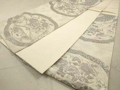 平和屋着物◎六通柄袋帯　草花文　プラチナ箔　九百瑞錦　正絹　逸品　DABA8010xg