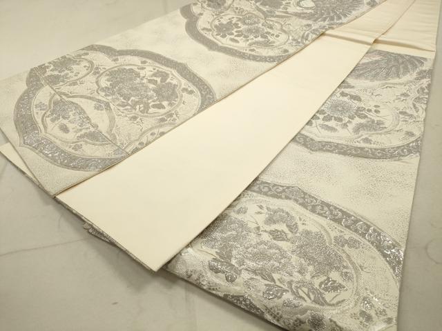 平和屋着物◎六通柄袋帯　草花文　プラチナ箔　九百瑞錦　正絹　逸品　DABA8010xg