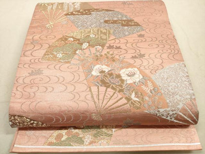 平和屋着物◎六通柄袋帯　扇面花文　金銀糸　正絹　逸品　DABA8029xg