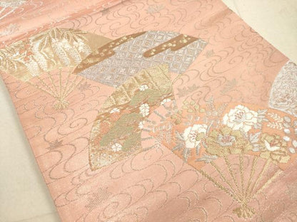 平和屋着物◎六通柄袋帯　扇面花文　金銀糸　正絹　逸品　DABA8029xg