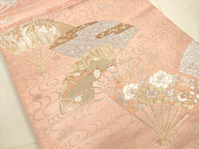 平和屋着物◎六通柄袋帯　扇面花文　金銀糸　正絹　逸品　DABA8029xg