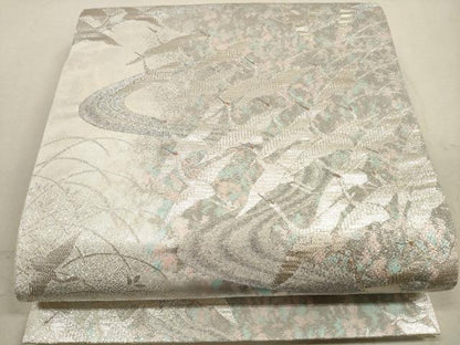 平和屋着物◎六通柄袋帯　飛鶴文　本漆青銅箔　銀糸　正絹　逸品　DABA8042xg