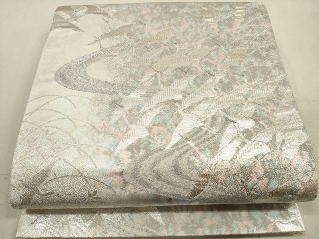 平和屋着物◎六通柄袋帯　飛鶴文　本漆青銅箔　銀糸　正絹　逸品　DABA8042xg