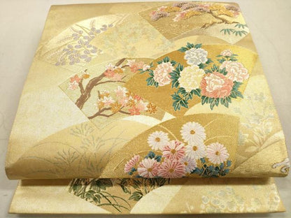 平和屋着物◎六通柄袋帯　唐織　地紙雅趣文　琳派礼讃　金糸　引箔　正絹　逸品　DABA8045xg