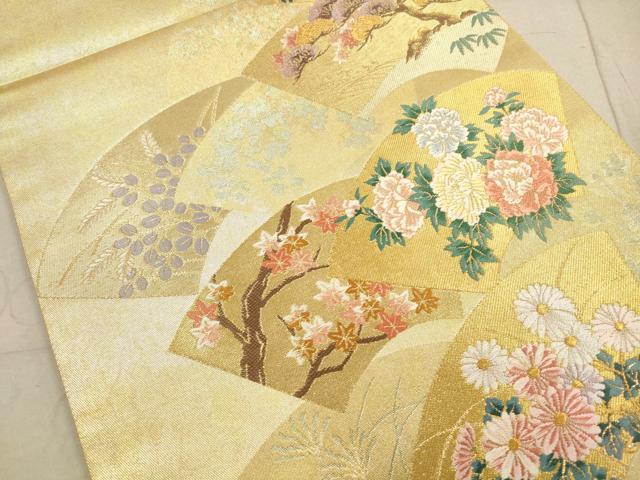 平和屋着物◎六通柄袋帯　唐織　地紙雅趣文　琳派礼讃　金糸　引箔　正絹　逸品　DABA8045xg