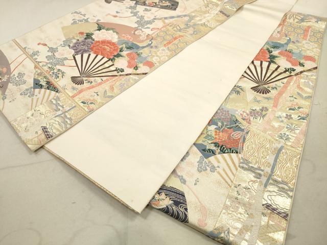 平和屋着物◎六通柄袋帯　唐織　几帳扇孔雀文　金糸　九百錦　正絹　逸品　DABA8049xg