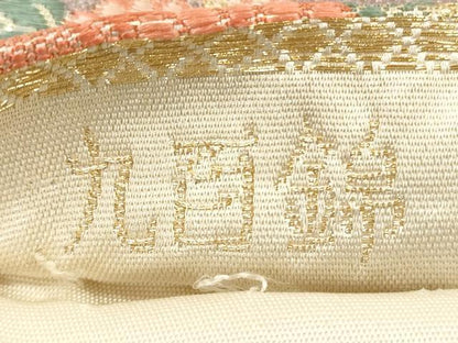 平和屋着物◎六通柄袋帯　唐織　几帳扇孔雀文　金糸　九百錦　正絹　逸品　DABA8049xg