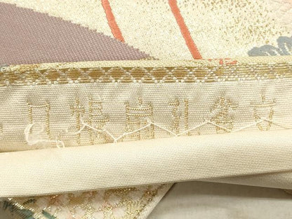 平和屋着物◎六通柄袋帯　唐織　几帳扇孔雀文　金糸　九百錦　正絹　逸品　DABA8049xg