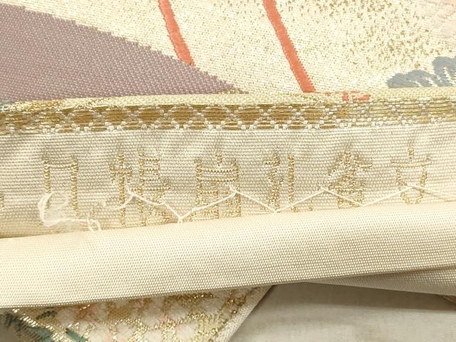 平和屋着物◎六通柄袋帯　唐織　几帳扇孔雀文　金糸　九百錦　正絹　逸品　DABA8049xg