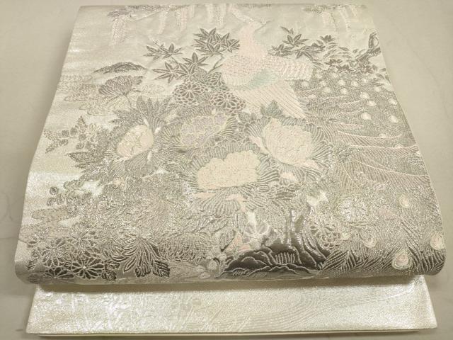 平和屋着物◎六通柄袋帯　唐織　王朝飾花鳥園図　銀糸　正絹　逸品　DABA8068xg