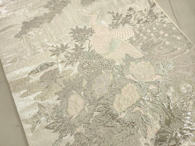 平和屋着物◎六通柄袋帯　唐織　王朝飾花鳥園図　銀糸　正絹　逸品　DABA8068xg