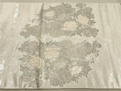 平和屋着物◎六通柄袋帯　唐織　王朝飾花鳥園図　銀糸　正絹　逸品　DABA8068xg