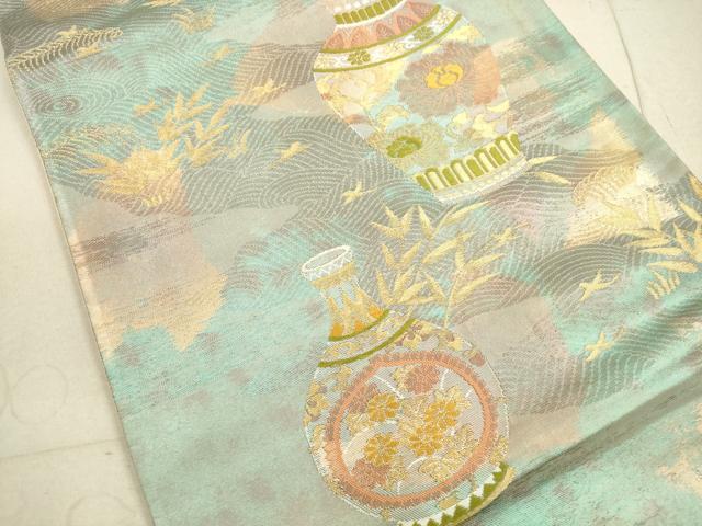 平和屋着物◎六通柄袋帯　唐織　陶器文　金糸　正絹　逸品　DABA8074xg
