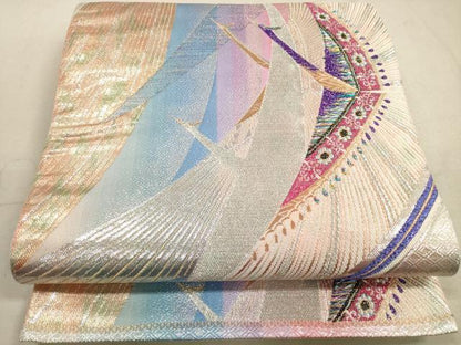平和屋着物◎六通柄袋帯　飛鶴文　金銀糸　正絹　逸品　DABA8076xg