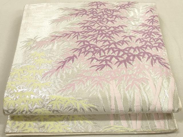 平和屋着物◎六通柄袋帯　唐織　笹竹文　銀糸　正絹　逸品　DABA8158xg