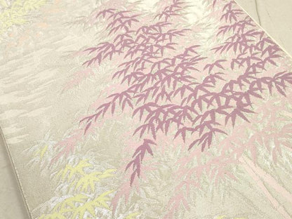 平和屋着物◎六通柄袋帯　唐織　笹竹文　銀糸　正絹　逸品　DABA8158xg