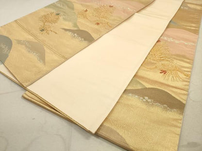 平和屋着物◎六通柄袋帯　遠山松葉文　金銀糸　正絹　逸品　DABA8167xg
