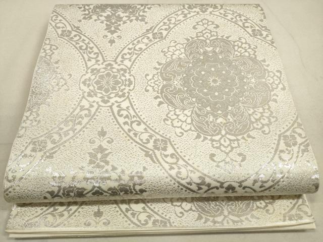 平和屋着物◎六通柄　本袋帯　正倉院花文　銀糸　正絹　逸品　DABA8170xg