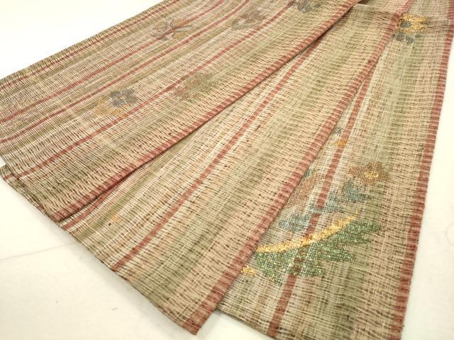 平和屋着物▽六通柄袋帯 スリーシーズン 春夏秋 櫛織 草花文 金糸 正絹 逸品 DABA8181xg