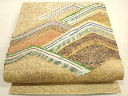 平和屋着物▽太鼓柄袋帯　スリーシーズン　春夏秋　すくい織　抽象文　金糸　正絹　逸品　DABA8185xg