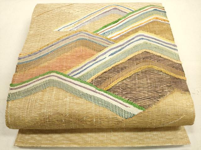 平和屋着物▽太鼓柄袋帯　スリーシーズン　春夏秋　すくい織　抽象文　金糸　正絹　逸品　DABA8185xg