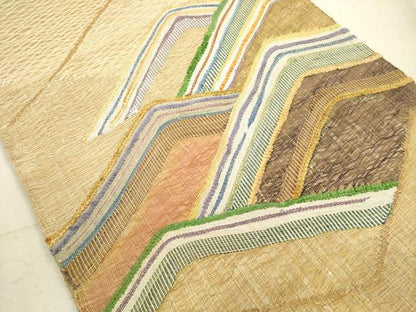 平和屋着物▽太鼓柄袋帯　スリーシーズン　春夏秋　すくい織　抽象文　金糸　正絹　逸品　DABA8185xg