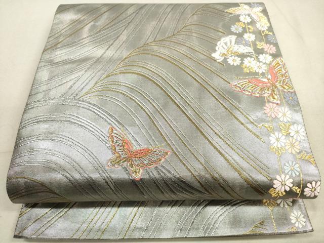 平和屋着物◎六通柄袋帯　立波花文　四次元箔　金銀糸　正絹　逸品　DABA8189xg