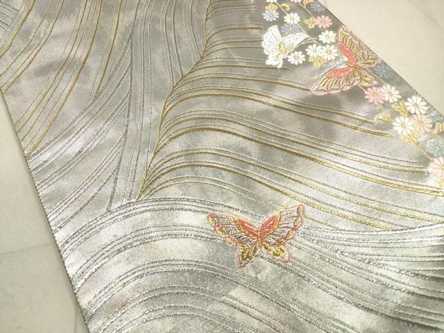 平和屋着物◎六通柄袋帯　立波花文　四次元箔　金銀糸　正絹　逸品　DABA8189xg