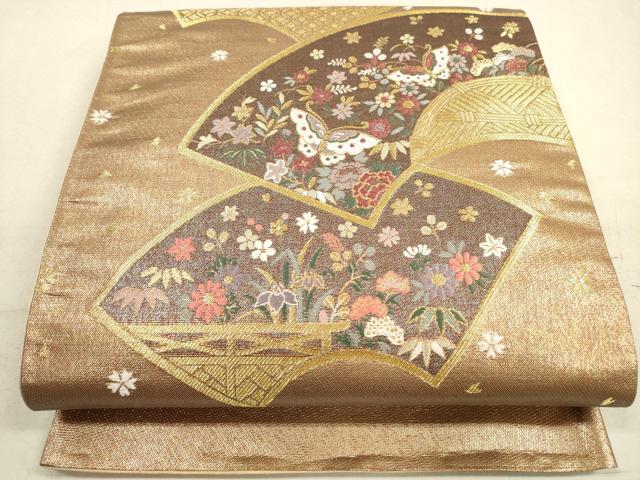 平和屋着物◎六通柄袋帯　地紙花蝶文　金糸　正絹　逸品　DABA8202xg