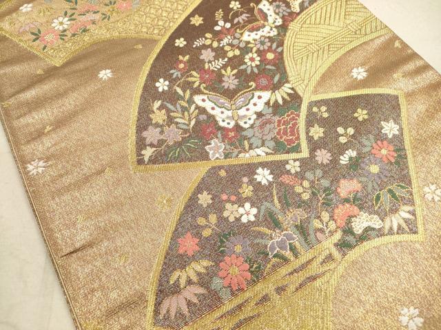 平和屋着物◎六通柄袋帯　地紙花蝶文　金糸　正絹　逸品　DABA8202xg