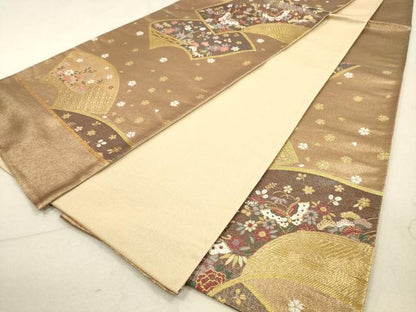 平和屋着物◎六通柄袋帯　地紙花蝶文　金糸　正絹　逸品　DABA8202xg