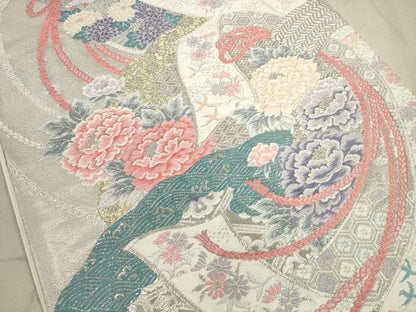 平和屋着物◎六通柄袋帯　唐織　扇取熨斗文　全プラチナ箔　正絹　逸品　DABA8207xg