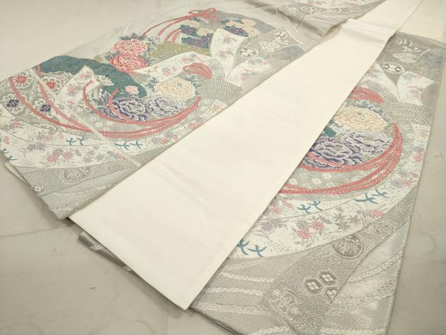 平和屋着物◎六通柄袋帯　唐織　扇取熨斗文　全プラチナ箔　正絹　逸品　DABA8207xg
