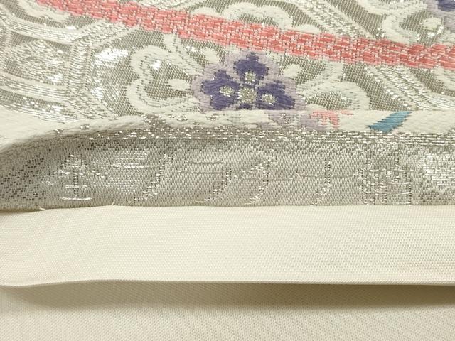 平和屋着物◎六通柄袋帯　唐織　扇取熨斗文　全プラチナ箔　正絹　逸品　DABA8207xg