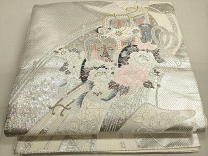 平和屋着物◎六通柄袋帯 唐織 巧彩模様箔 金銀糸 正絹 逸品 DABA8215xg