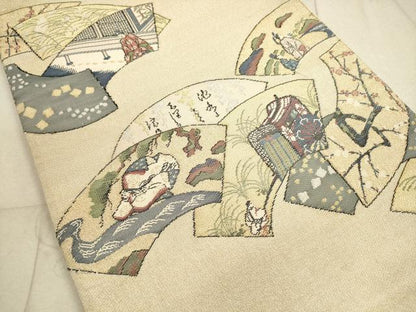 平和屋着物◎綴れ 六通柄袋帯 風景地紙文 金銀糸 正絹 逸品 DABA8238xg